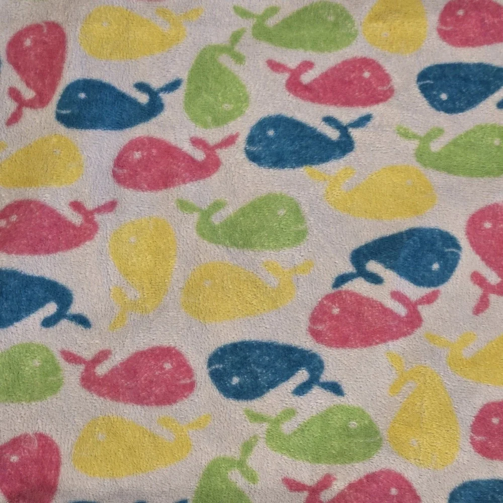 Handmade Whale Baby Blanket Satin Back Fleece Pink Green Security Blanket 28x35